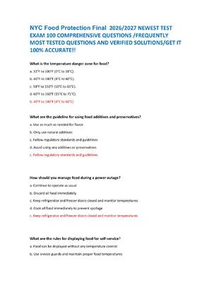 Preview of NYC Food Protection Final  2026/2027 NEWEST TEST  EXAM 100 COMPREHENSIVE QUESTIONS /FREQUE