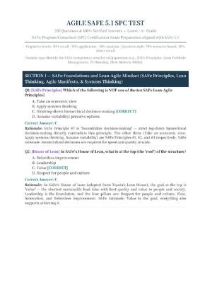 Preview of AGILE SAFE 5.1 SPC ACTUAL EXAM 2026 | 200+ Questions & 100% Verified Answers | Latest Edit