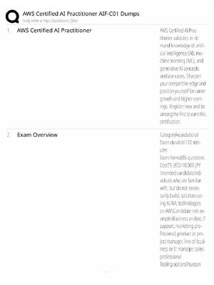 Preview of AWS AIF-C01 Study Guide / AI Practitioner Exam Dumps / Score 100% / 2025 Update / Exam Pre