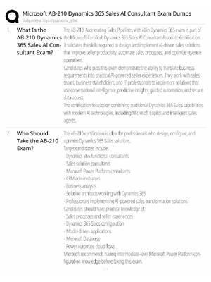 Preview of Microsoft AB-210 Study Guide / Dynamics 365 Sales AI Consultant Exam / Score 100% / 2025 U
