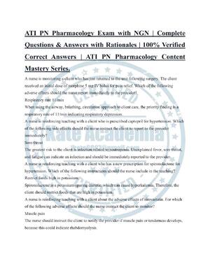 Preview of ATI PN Pharmacology Exam with NGN | Complete Questions & Answers with Rationales | 100% Ve