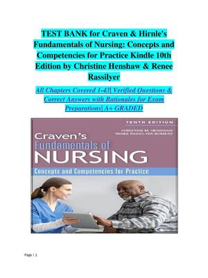 Preview image for TEST BANK for Fundamentals of Nursing Concepts and Competencies for Practice 10th Edition Craven |All Chapters (1 - 43)- Latest Version A+