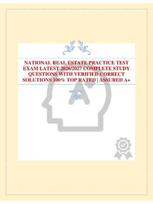 Preview of NATIONAL REAL ESTATE PRACTICE TEST EXAM LATEST 2026/2027 COMPLETE STUDY QUESTIONS WITH VER