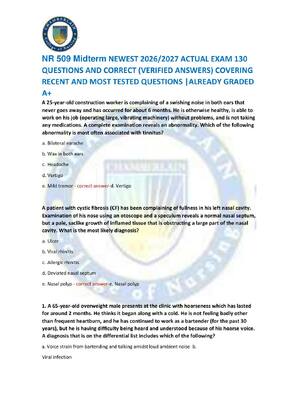 Preview of NR 509 Midterm NEWEST 2026/2027 ACTUAL EXAM 130  QUESTIONS AND CORRECT (VERIFIED ANSWERS)