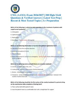 Preview of CMA (AAMA) Exam 2026/2027 | 200 High-Yield Questions & Verified Answers | Latest Test Prep