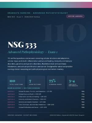 Preview of NSG 533 ADVANCED PATHOPHYSIOLOGY EXAM 1 ACTUAL EXAM 2026/2027 | Questions & Expert Verifie