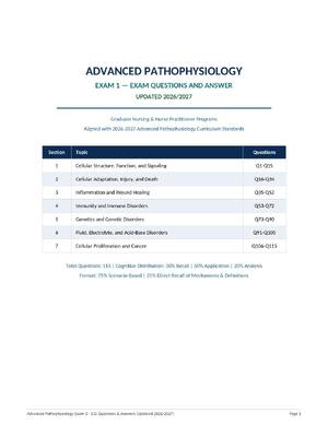 Preview of ADVANCED PATHOPHYSIOLOGY EXAM 1 ACTUAL EXAM 2026/2027 | Updated Questions & Verified Answe