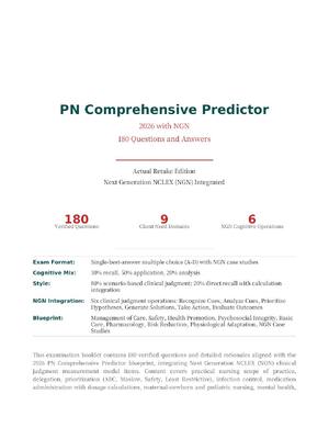 Preview of PN COMPREHENSIVE PREDICTOR RETAKE ACTUAL EXAM 2026/2027 | 180 NGN Questions & Answers | Ve