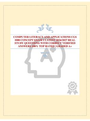 Preview of COMPUTER LITERACY AND APPLICATIONS CGS 1000 CONCEPT EXAM 1 LATEST 2026/2027 REAL STUDY QUE