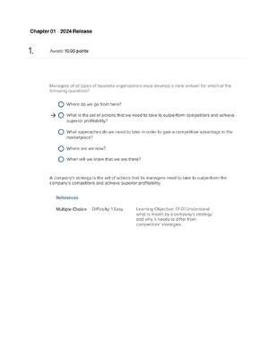 Preview of Test Bank Crafting & Executing Strategy 2024 Release by Thompson | Chap 1 to 6