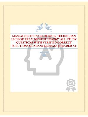 Preview of MASSACHUSETTS OIL BURNER TECHNICIAN LICENSE EXAM NEWEST 2026/2027 ALL STUDY QUESTIONS WITH