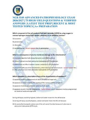Preview of NGR 5149 ADVANCED PATHOPHYSIOLOGY EXAM 2026/2027 | 75 HIGH-YIELD QUESTIONS & VERIFIED ANSW