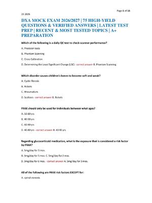 Preview of DXA MOCK EXAM 2026/2027 | 75 HIGH-YIELD QUESTIONS & VERIFIED ANSWERS | LATEST TEST PREP |