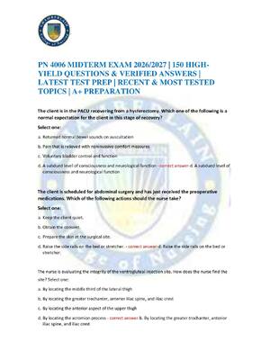 Preview of PN 4006 MIDTERM EXAM 2026/2027 | 150 HIGH-YIELD QUESTIONS & VERIFIED ANSWERS | LATEST TEST