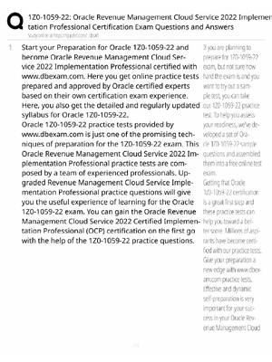 Preview of Oracle 1Z0-1059-22 Study Guide / Revenue Management Cloud Implementation / Score 100% / 20