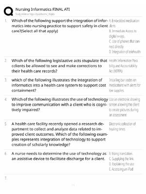 Preview of Nursing Informatics Study Guide / ATI Final Exam Prep / Score 100% / 2025 Update