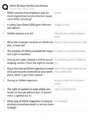 Preview of OSHA 30 Study Guide / Certification Review Exam Prep / Score 100% / 2025 Update