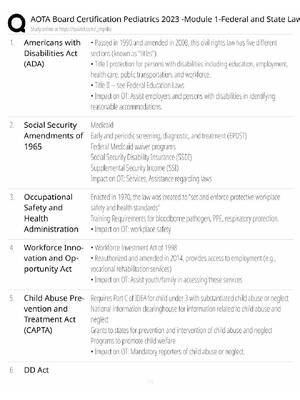 Preview of AOTA Pediatrics Study Guide / Module 1 Federal & State Law / Score 100% / 2025 Update / Ex