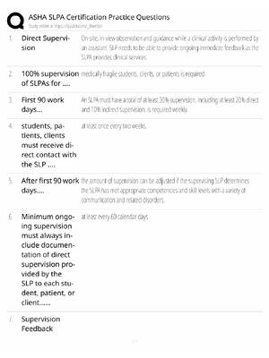 Preview of ASHA SLPA Study Guide / Certification Practice Questions / Score 100% / 2025 Update / Exam