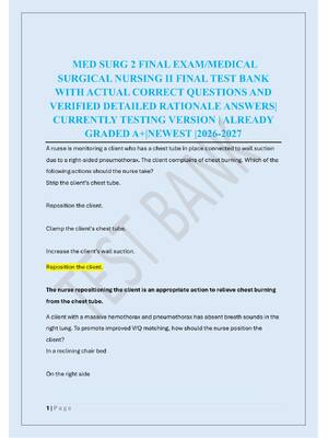 Preview of MED SURG 2 FINAL EXAM/MEDICAL  SURGICAL NURSING II FINAL TEST BANK