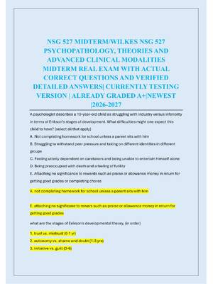 Preview of NSG 527 MIDTERM/WILKES NSG 527  PSYCHOPATHOLOGY, THEORIES AND  ADVANCED CLINICAL MODALITIE