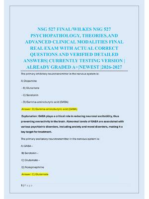 Preview of NSG 527 FINAL/WILKES NSG 527  PSYCHOPATHOLOGY, THEORIES,AND  ADVANCED CLINICAL MODALITIES