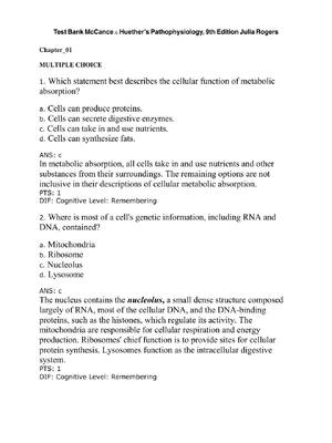 Preview of Test Bank for McCance & Huether’s Pathophysiology, 9th Edition by Julia Rogers