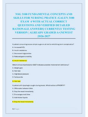 Preview image for NSG 3100 FUNDAMENTAL CONCEPTS AND  SKILLS FOR NURSING PRATICE /GALEN 3100  EXAM  4