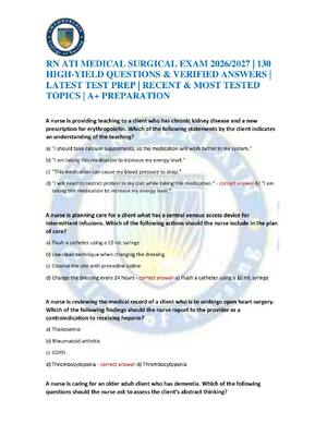 Preview of RN ATI MEDICAL SURGICAL EXAM 2026/2027 | 130 HIGH-YIELD QUESTIONS & VERIFIED ANSWERS | LAT