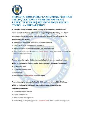 Preview of MED SURG PROCTORED EXAM 2026/2027 | 80 HIGH-YIELD QUESTIONS & VERIFIED ANSWERS | LATEST TE