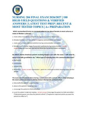 Preview of **NURSING 204 FINAL EXAM 2026/2027 | 180 HIGH-YIELD QUESTIONS & VERIFIED ANSWERS | LATEST
