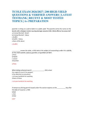 Preview of TCOLE EXAM 2026/2027 | 200 HIGH-YIELD QUESTIONS & VERIFIED ANSWERS | LATEST TESTBANK | REC
