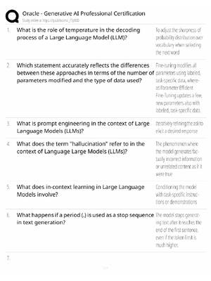Preview of Oracle Generative AI Study Guide / Professional Certification Exam Prep / Score 100% / 202