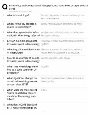 Preview of Kinesiology & OT Foundations Study Guide / Key Concepts & Standards / Score 100% / 2025 Up