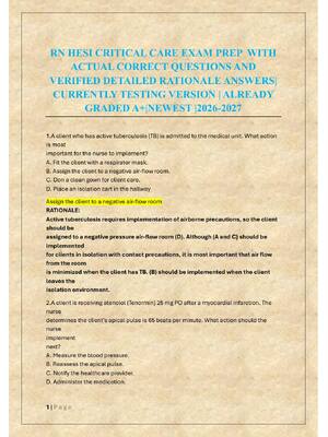 Preview of RN HESI CRITICAL CARE EXAM PREP
