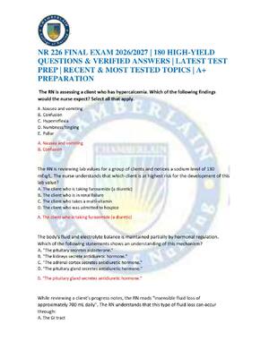 Preview image for NR 226 FINAL EXAM 2026/2027 | 180 HIGH-YIELD QUESTIONS & VERIFIED ANSWERS | LATEST TEST PREP | RECENT & MOST TESTED TOPICS | A+ PREPARATION