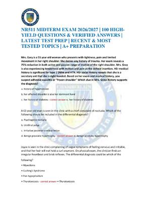 Preview of NR511 MIDTERM EXAM 2026/2027 | 100 HIGH-YIELD QUESTIONS & VERIFIED ANSWERS | LATEST TEST P