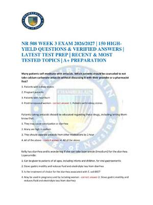 Preview of NR 508 WEEK 3 EXAM 2026/2027 | 150 HIGH-YIELD QUESTIONS & VERIFIED ANSWERS | LATEST TEST P