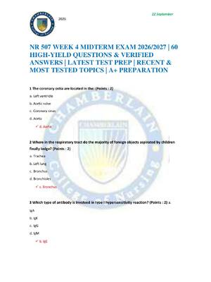 Preview of NR 507 WEEK 4 MIDTERM EXAM 2026/2027 | 60 HIGH-YIELD QUESTIONS & VERIFIED ANSWERS | LATEST