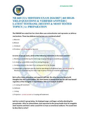 Preview of NR 668 CEA MIDTERM EXAM 2026/2027 | 460 HIGH-YIELD QUESTIONS & VERIFIED ANSWERS | LATEST T