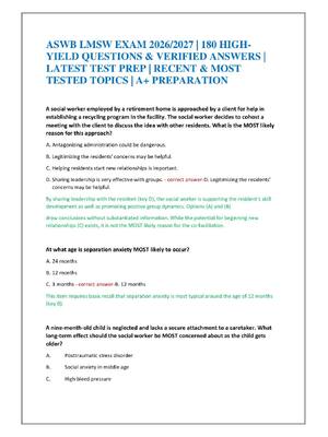 Preview of ASWB LMSW EXAM 2026/2027 | 180 HIGH-YIELD QUESTIONS & VERIFIED ANSWERS | LATEST TEST PREP