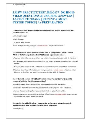 Preview of LMSW PRACTICE TEST 2026/2027 | 200 HIGH-YIELD QUESTIONS & VERIFIED ANSWERS | LATEST TESTBA
