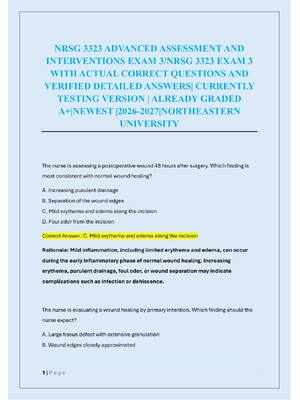 Preview of NRSG 3323 ADVANCED ASSESSMENT AND  INTERVENTIONS EXAM 3/NRSG 3323 EXAM 3