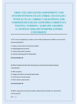 Preview of NRSG 3323 ADVANCED ASSESSMENT AND  INTERVENTIONS EXAM 2/NRSG 3323 EXAM 2