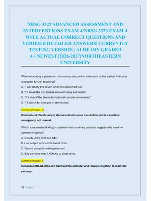 Preview of NRSG 3323 ADVANCED ASSESSMENT AND  INTERVENTIONS EXAM 4/NRSG 3323 EXAM 4