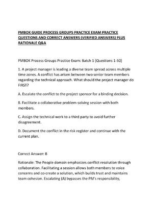 Preview of PMBOK GUIDE PROCESS GROUPS PRACTICE EXAM PRACTICE QUESTIONS AND CORRECT ANSWERS