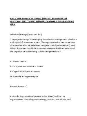 Preview of PMI SCHEDULING PROFESSIONAL (PMI-SP)® EXAM PRACTICE QUESTIONS AND CORRECT ANSWERS ( ANSWER