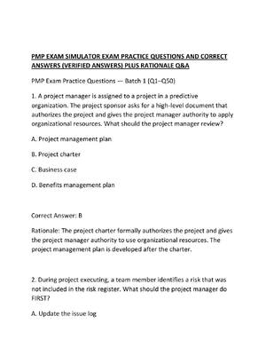 Preview of PMP EXAM SIMULATOR EXAM PRACTICE QUESTIONS AND CORRECT ANSWERS