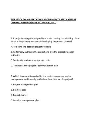 Preview of PMP MOCK EXAM PRACTICE QUESTIONS AND CORRECT ANSWERS