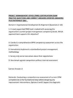 Preview of PROJECT MANAGEMENT OFFICE (PMO) CERTIFICATION EXAM PRACTICE QUESTIONS AND CORRECT ANSWERS